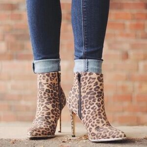 Express leopard heel booties